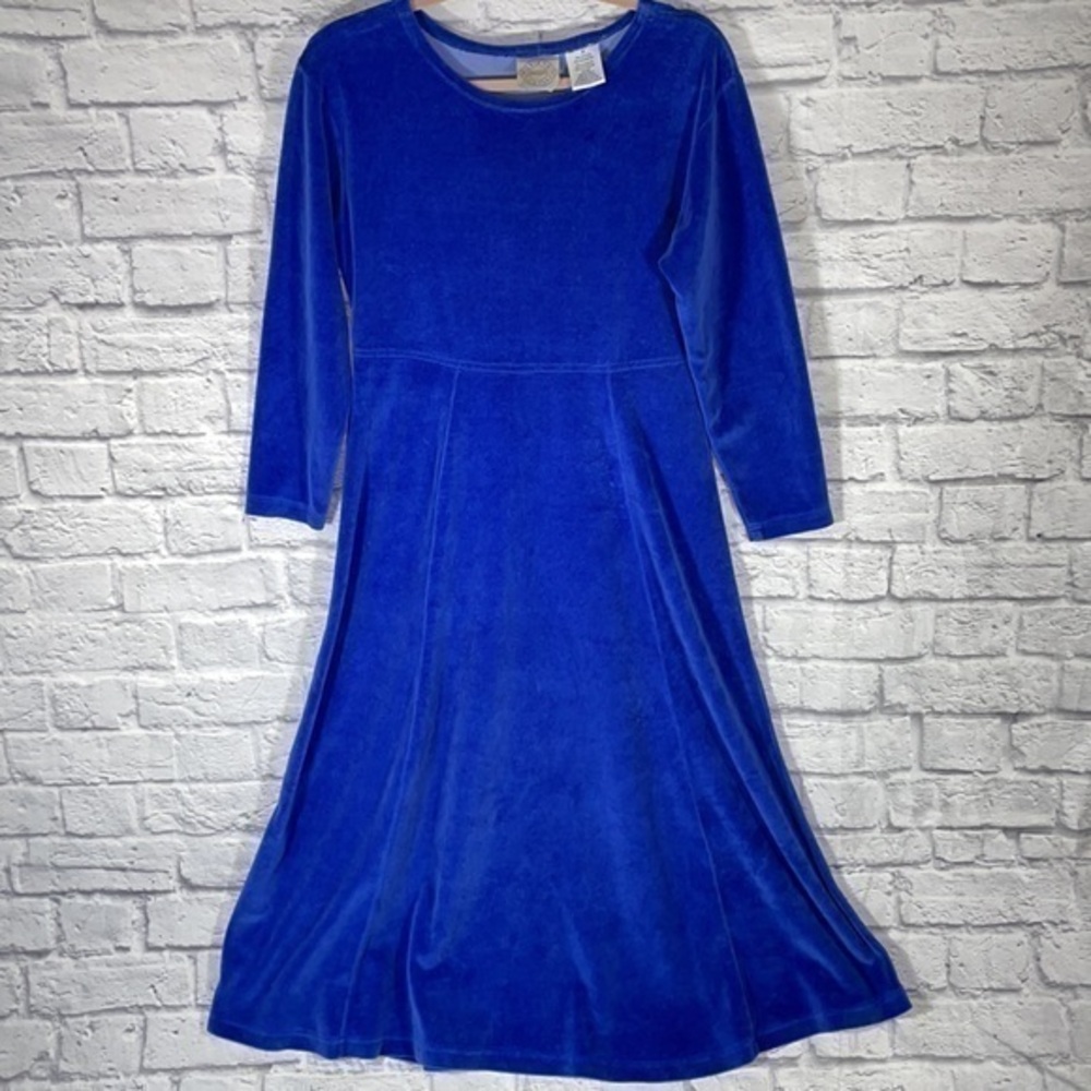 Vintage Erika & Company Royal Blue Velour Long Sleeve Retro Pullover Midi Dress